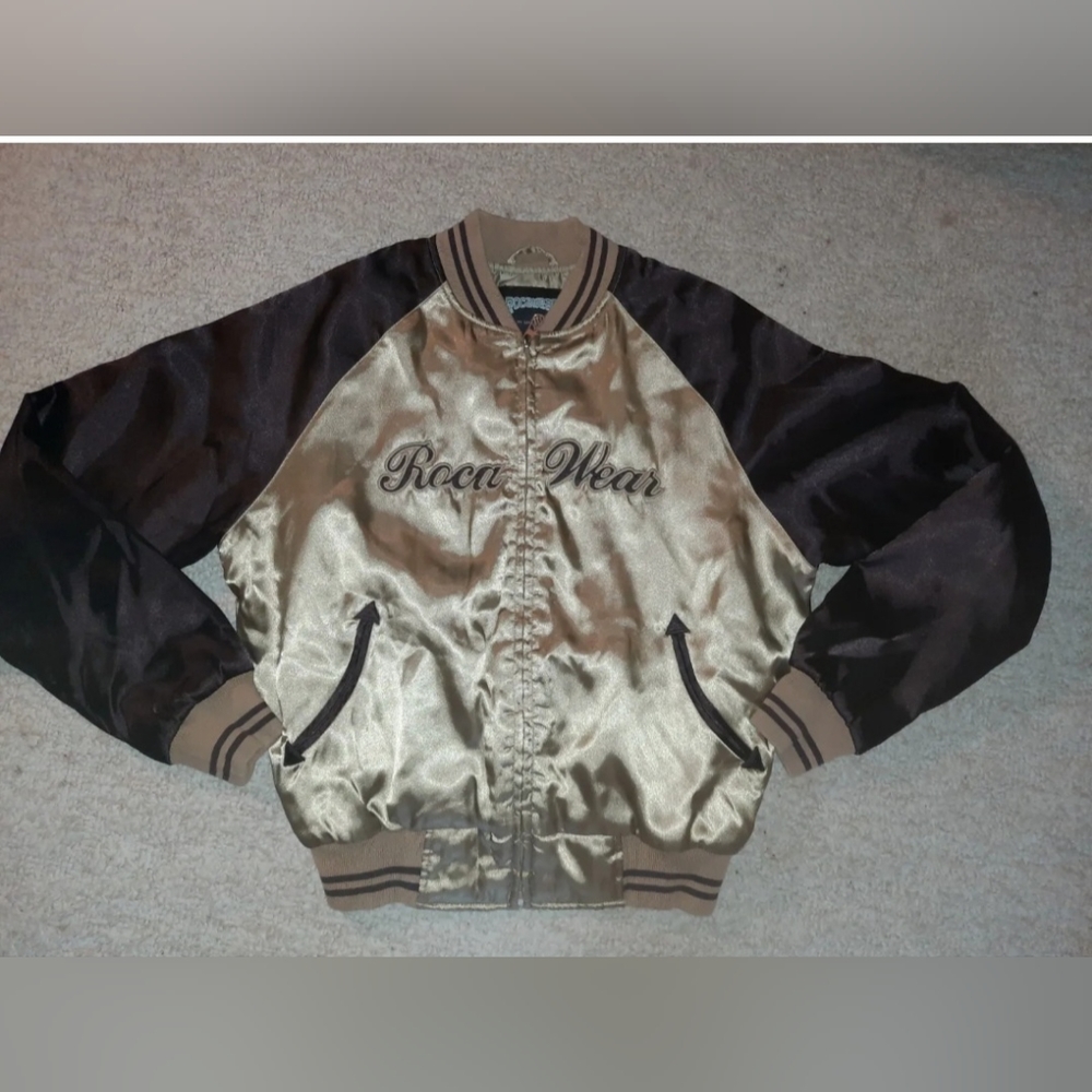 VINTAGE ROCAWEAR Womens Jr.  Brown | Khaki Shiny Jacket. Size MED